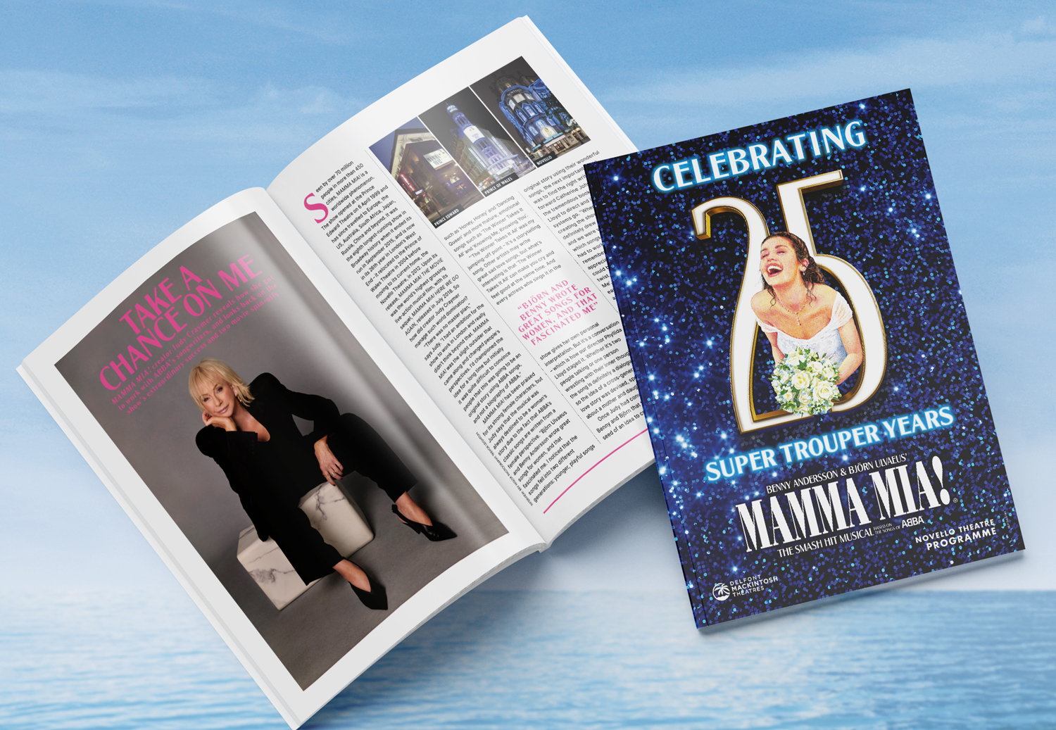 Special 25th anniversary edition programme of the iconic show MAMMA MIA!, still running at the Novello Theatre. Programme produced on behalf of Littlestar and Delfont Mackintosh Theatres